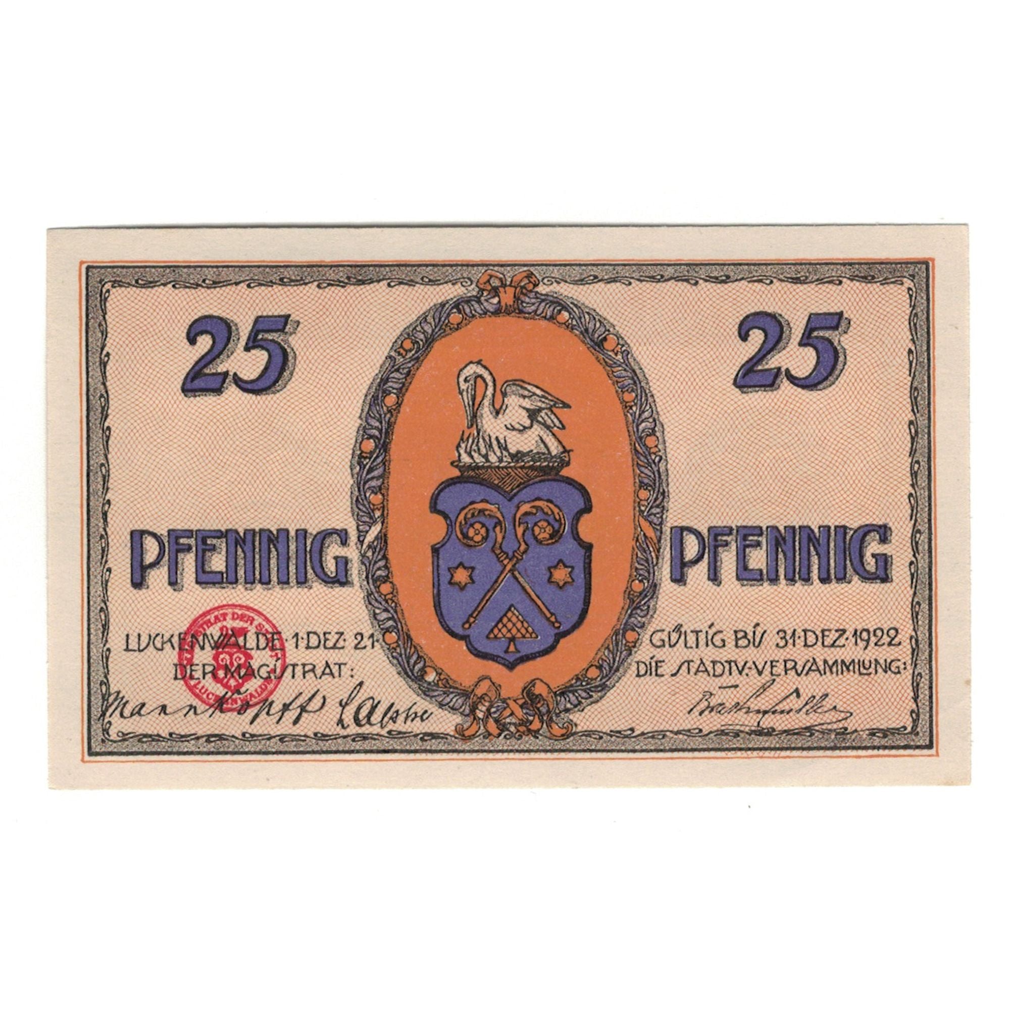 Banknote, Germany, Luckenwalde Stadt, 25 Pfennig, Blason, 1922, 1922-12-31