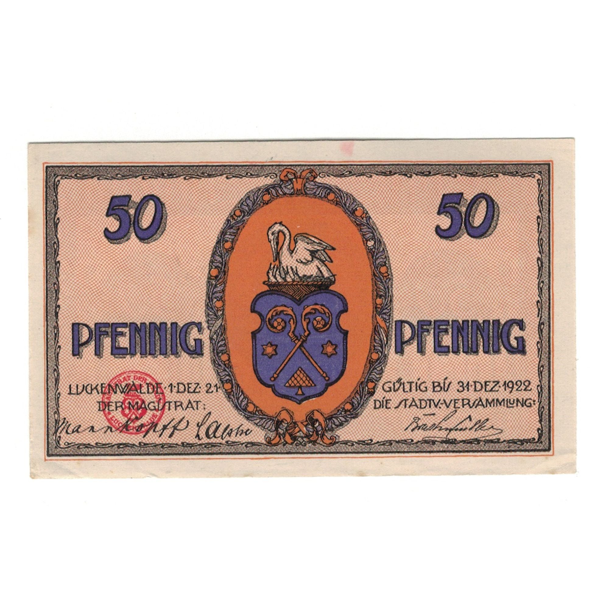 Banknote, Germany, Luckenwalde Stadt, 50 Pfennig, Blason, 1922, 1922-12-31