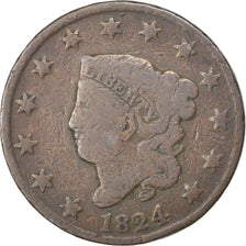 UNITED STATES, Coronet Cent, Cent, 1824, U.S. Mint, KM #45, VF(20-25), Copper,..