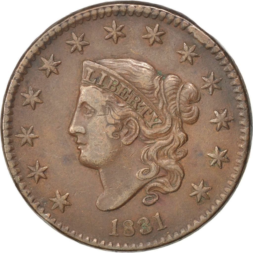 UNITED STATES, Coronet Cent, Cent, 1831, U.S. Mint, KM #45, EF(40-45), Copper,..