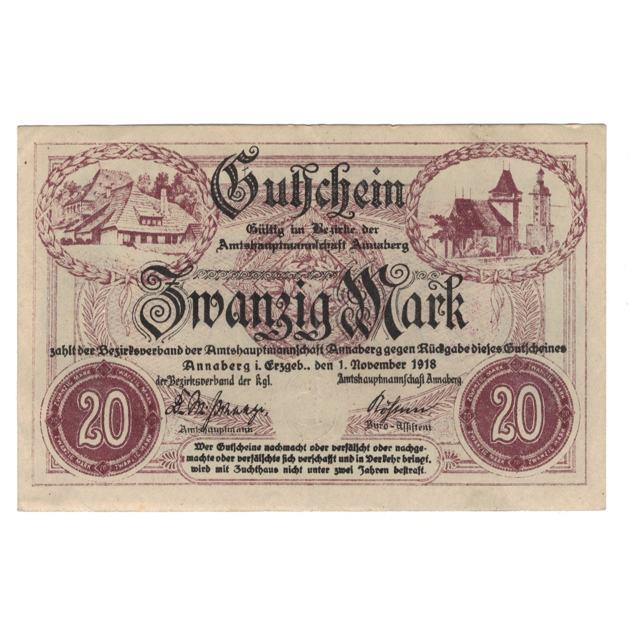 Banknote, Germany, Annaberg Amtshauptmannschaft, 20 Pfennig, Batiment, 1918