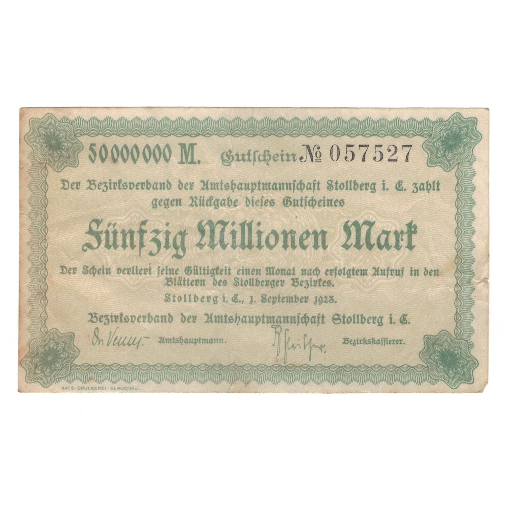 Banknote, Germany, Stollberg, 50000000 Mark, Texte, 1923, 1923-09-01, AU(55-58)