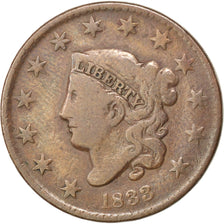 UNITED STATES, Coronet Cent, Cent, 1833, U.S. Mint, KM #45, VF(20-25), Copper,..