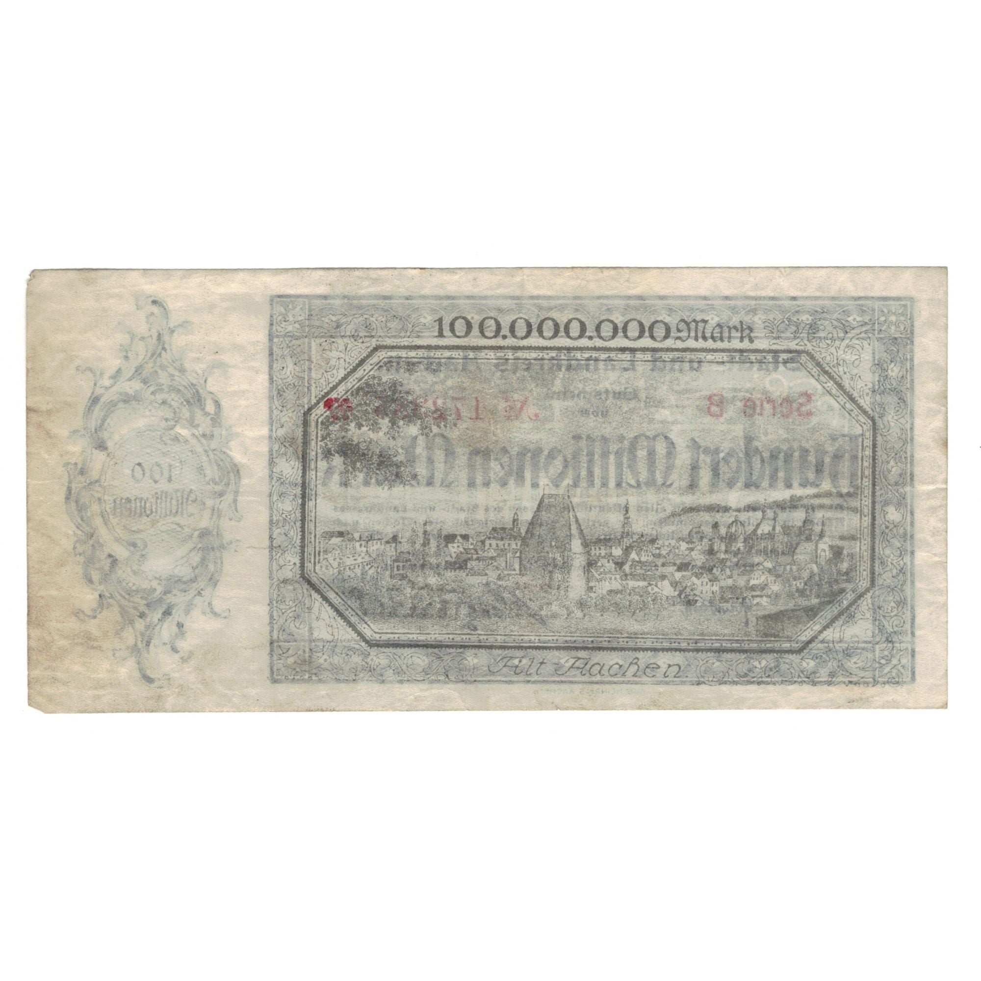 Biljet, Duitsland, Aachen Stadt und Landkreis, 100 Millionen Mark, Texte, 1923