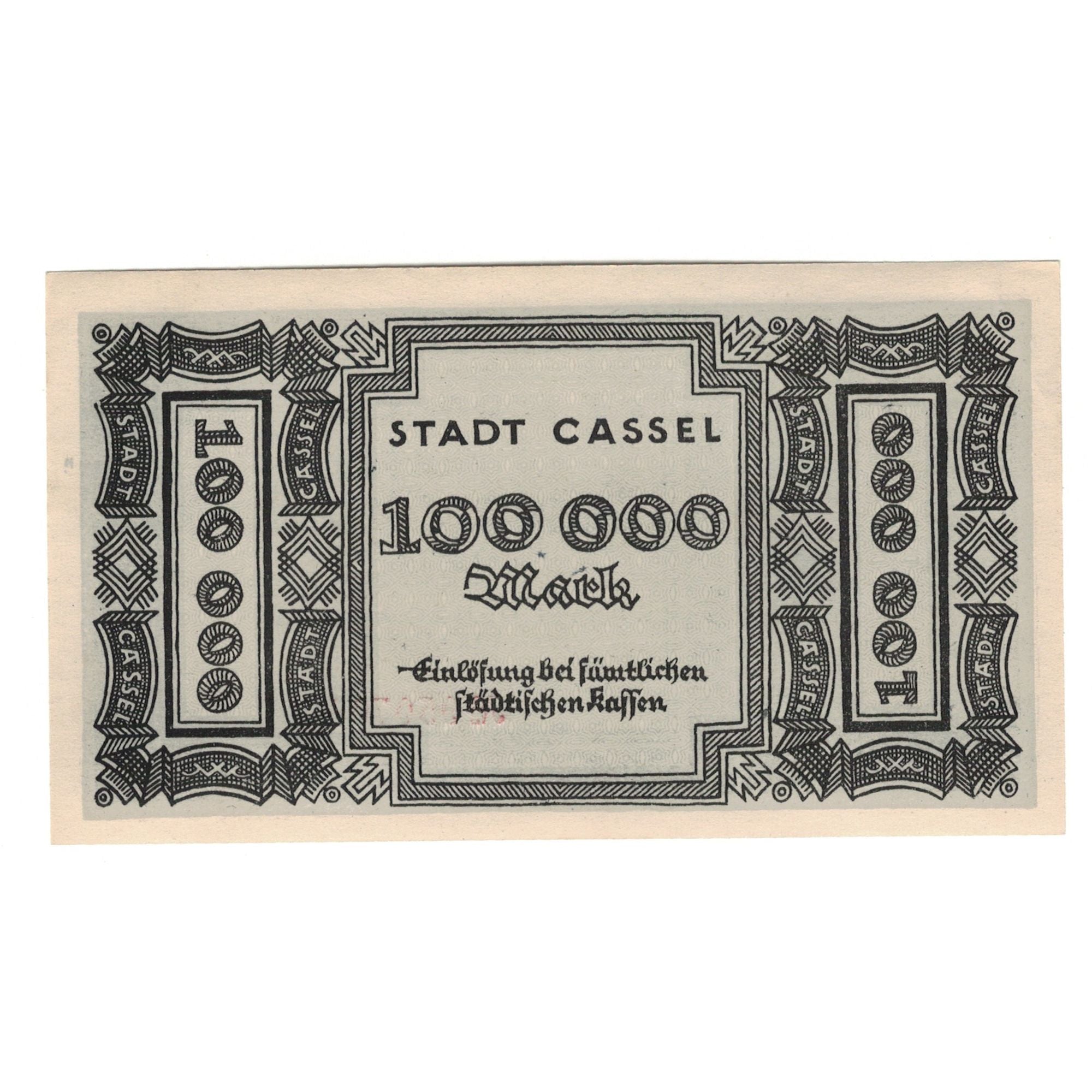 Billet, Allemagne, Cassel Stadt, 100000 Mark, personnage, 1923, 1923-08-20, SUP
