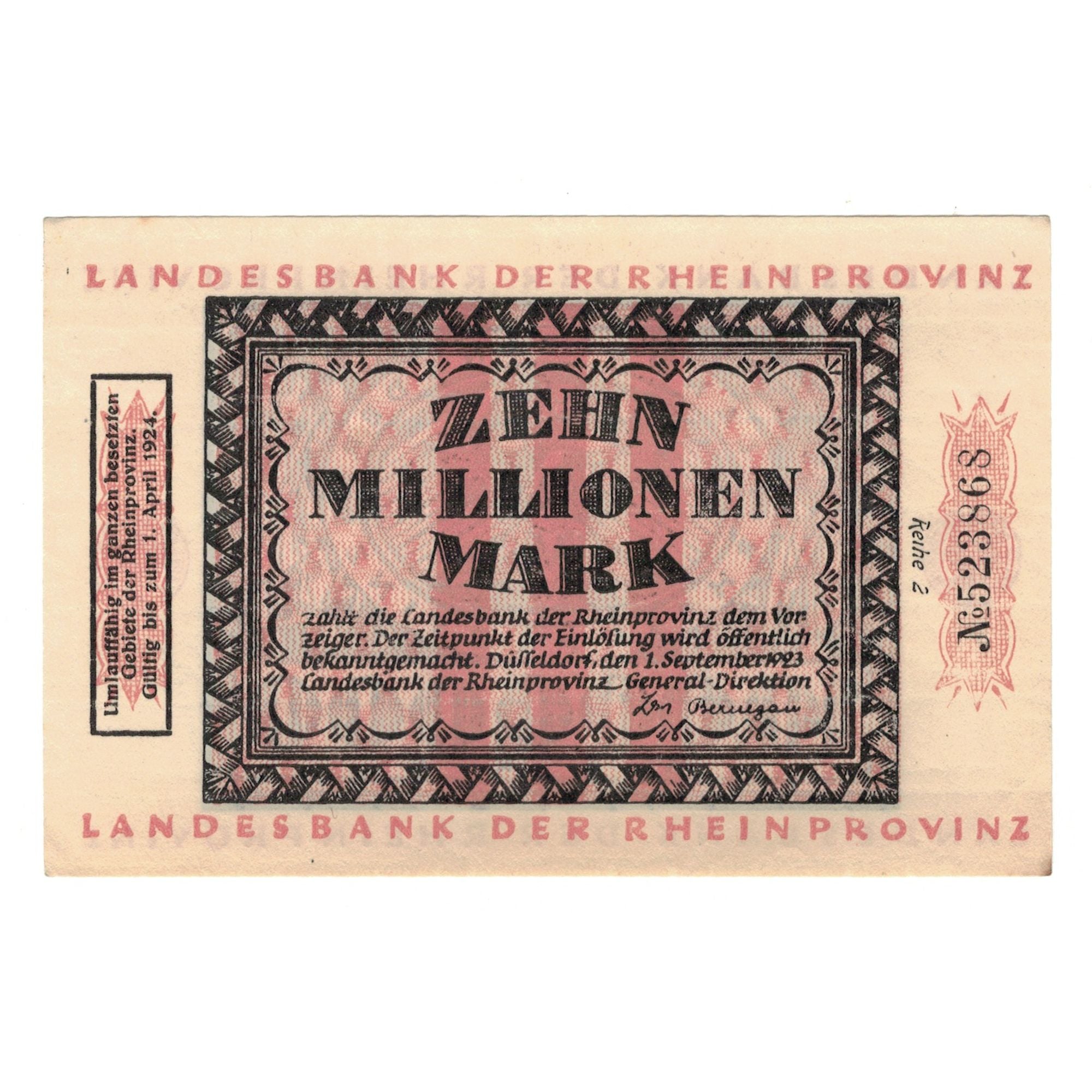 Banconote, Germania, Düsseldorf Landesbank der Rheinprovinz, 10 Millionen Mark