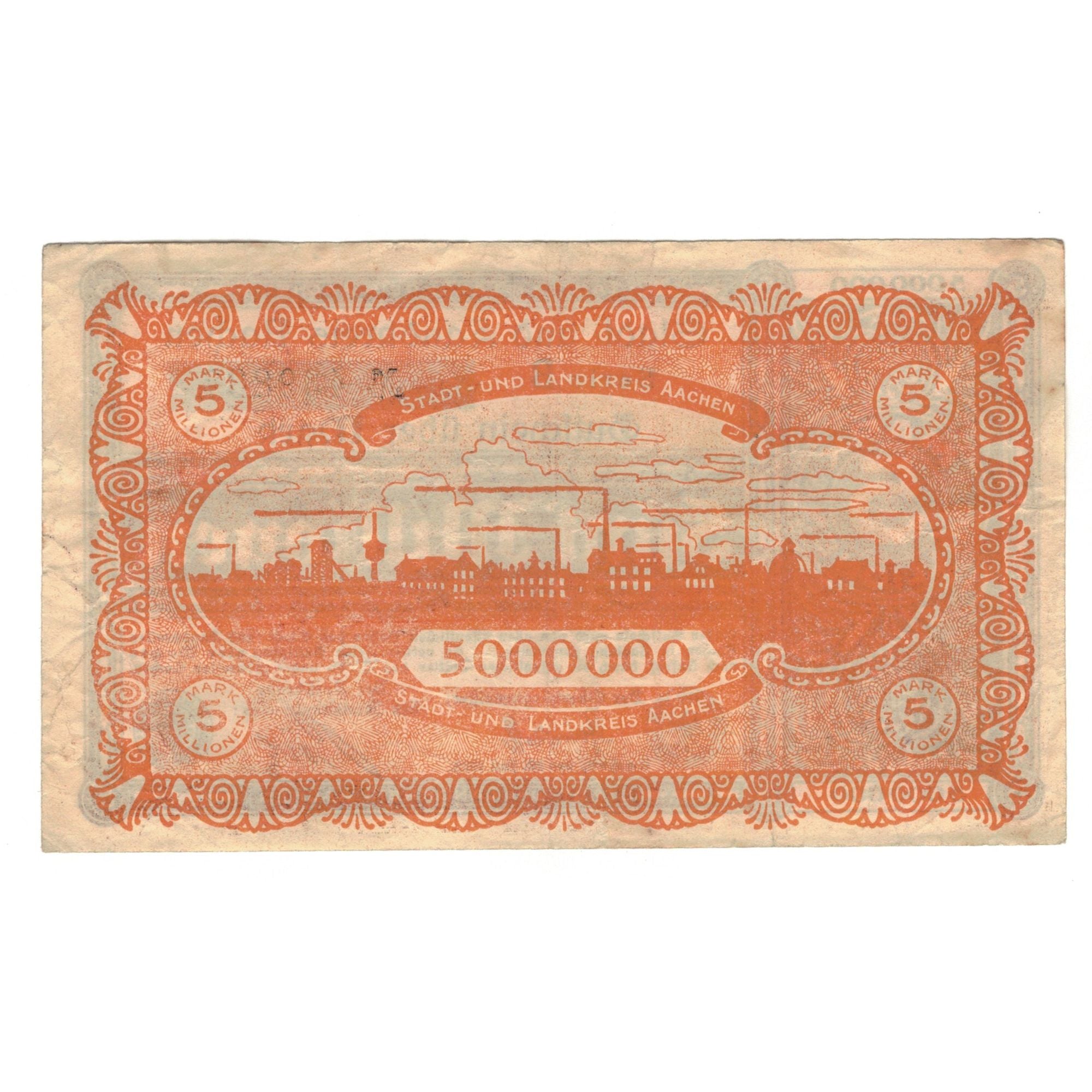 Banknote, Germany, Aachen Stadt und Landkreis, 5 Millionen Mark, Texte, 1923