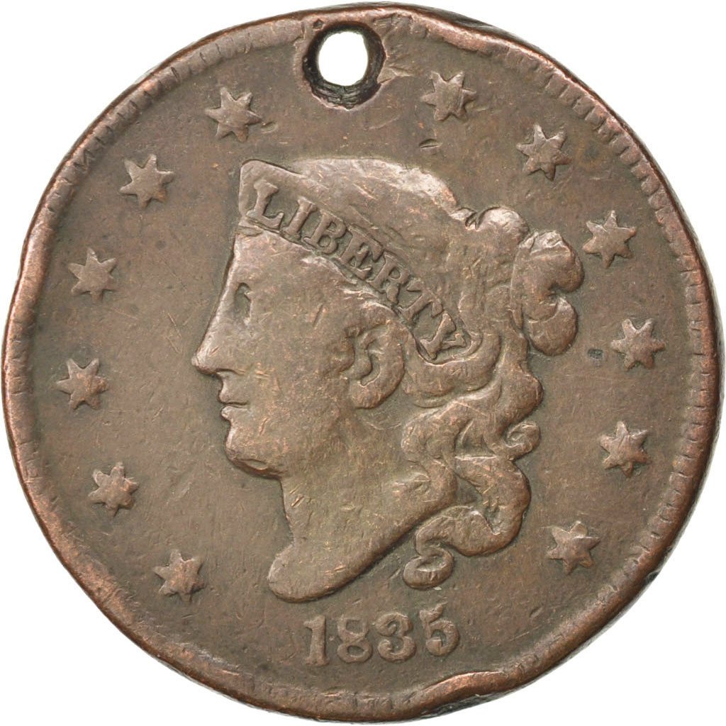 UNITED STATES, Coronet Cent, Cent, 1835, U.S. Mint, KM #45, VF(20-25), Copper,..