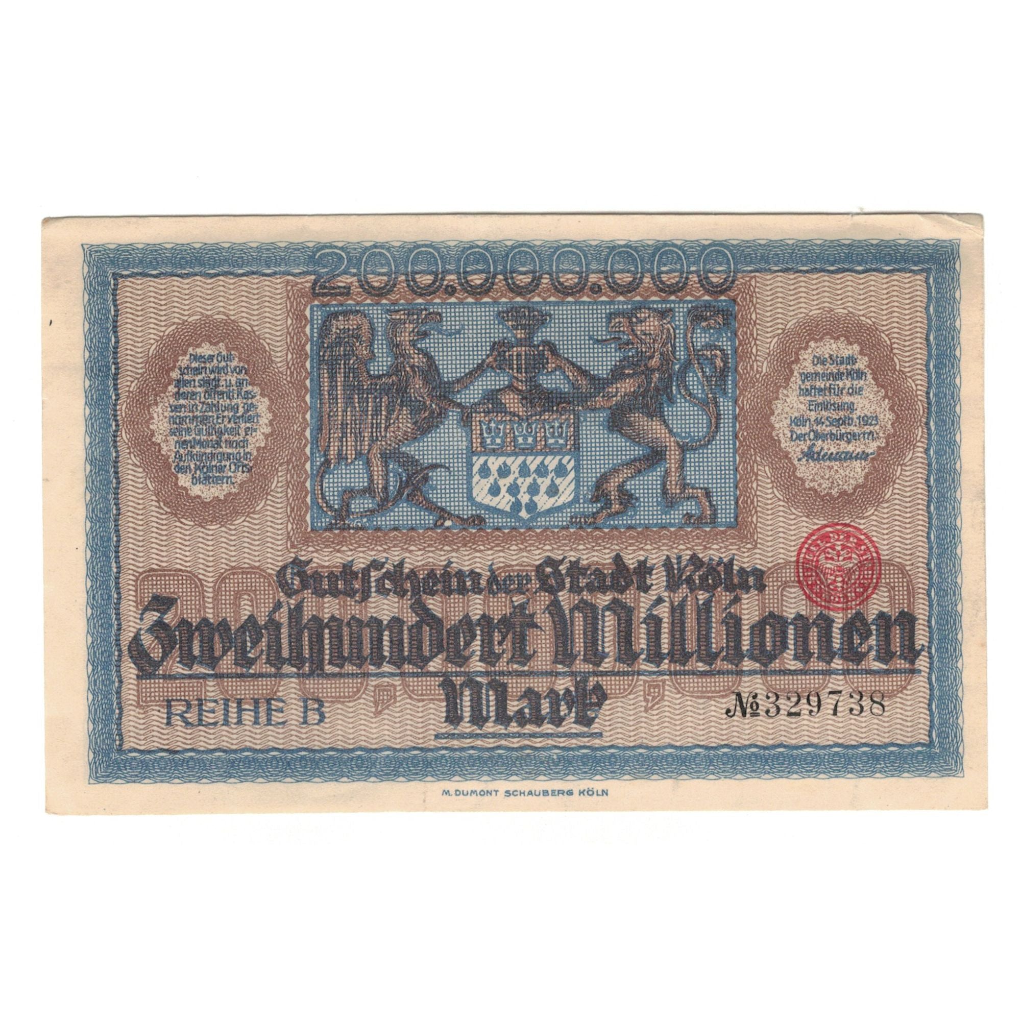 Banknote, Germany, Köln Stadt, 200 Millionen Mark, Blason, 1923, 1923-09-14