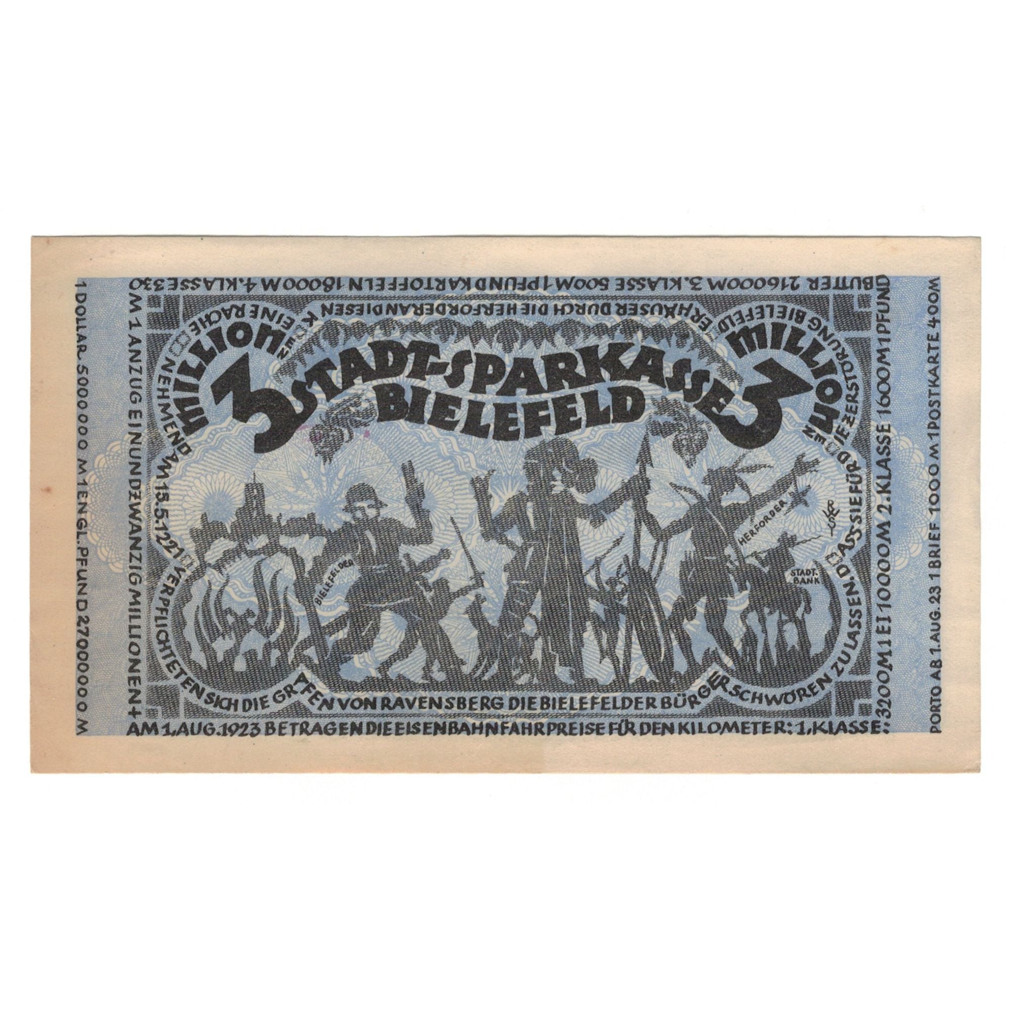 Banknote, Germany, Bielefeld Stadt, 3 Millionen Mark, personnage, 1923