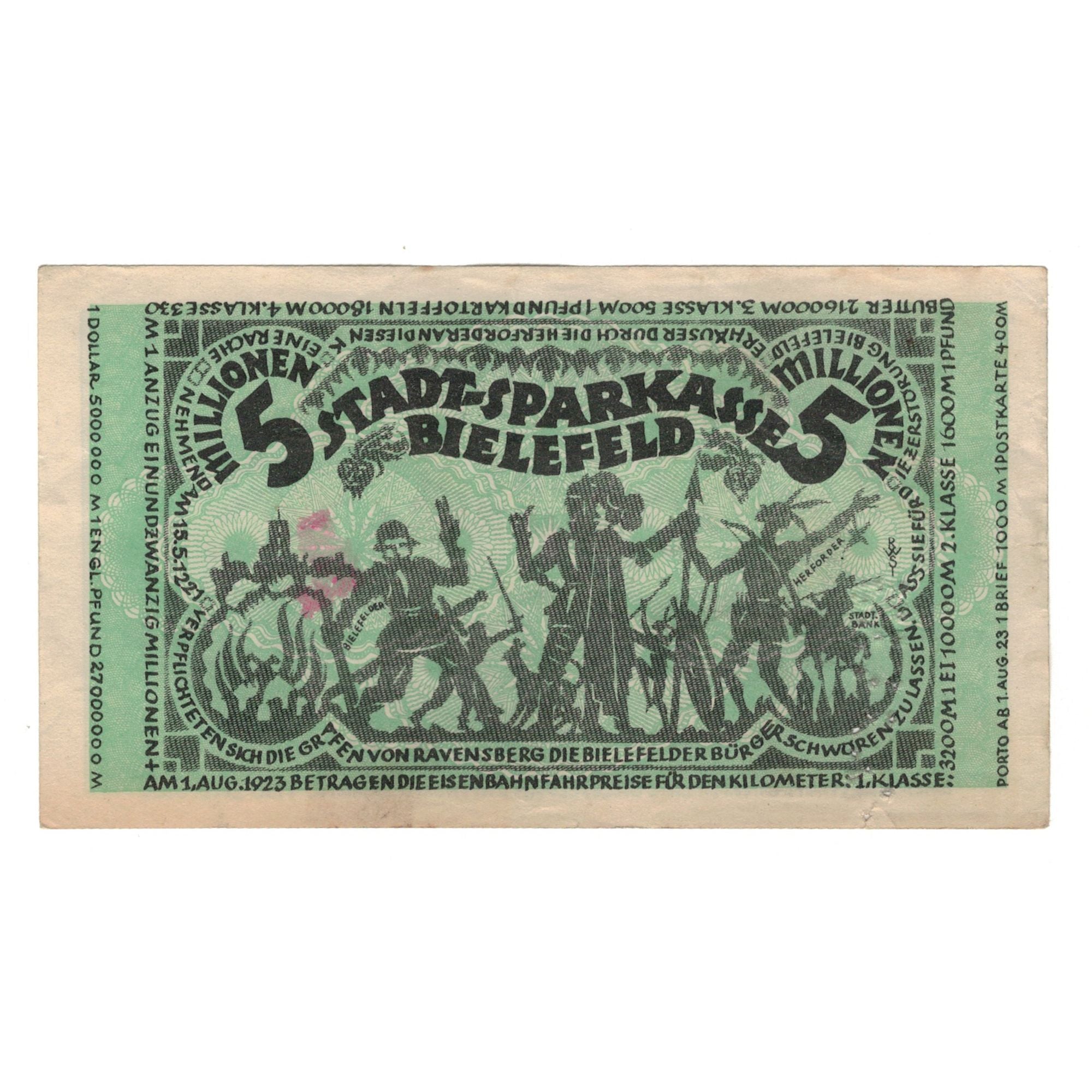 Banknote, Germany, Bielefeld Stadt, 5 Millionen Mark, personnage, 1923