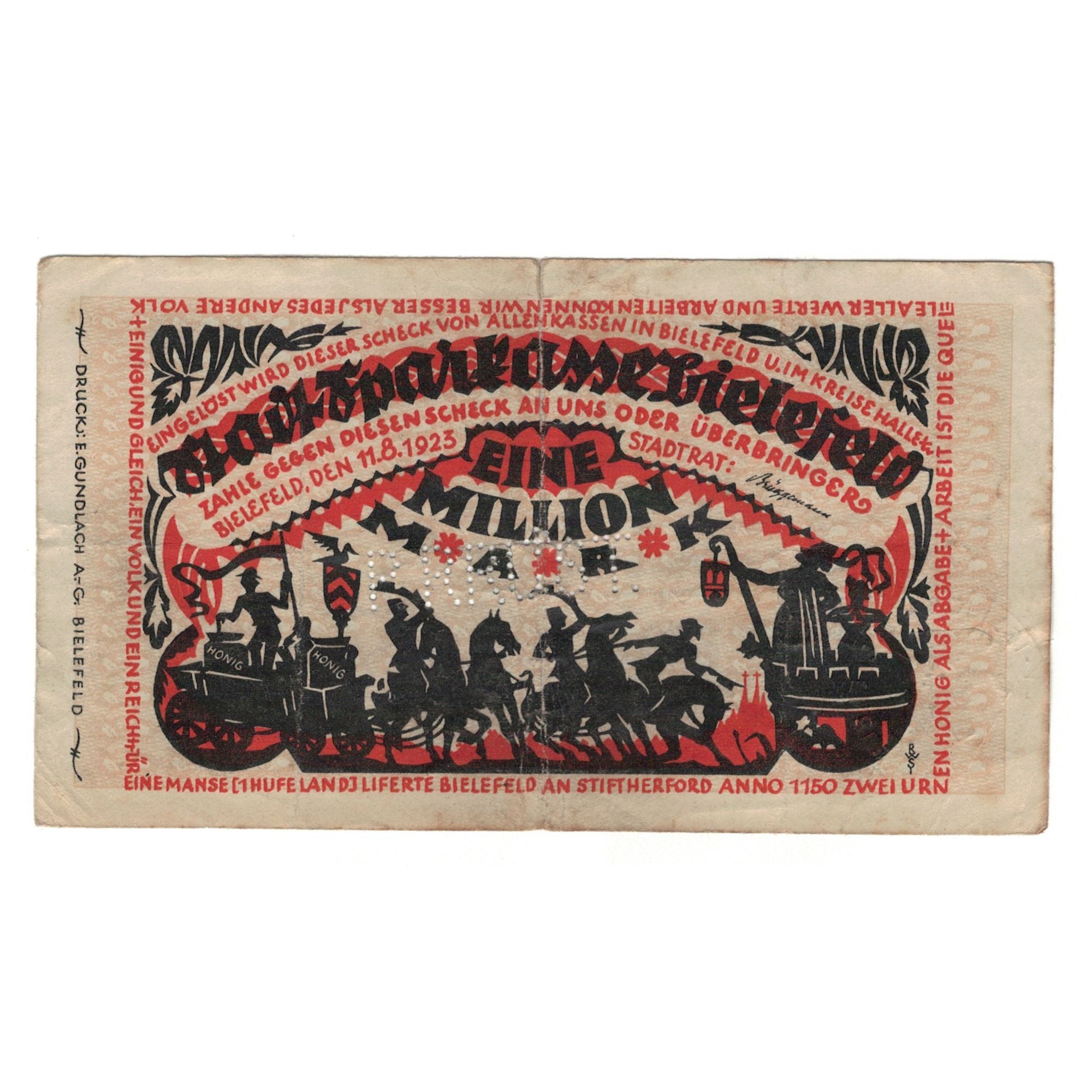 Banknote, Germany, Bielefeld Stadt, 1 Million Mark, personnage, 1923