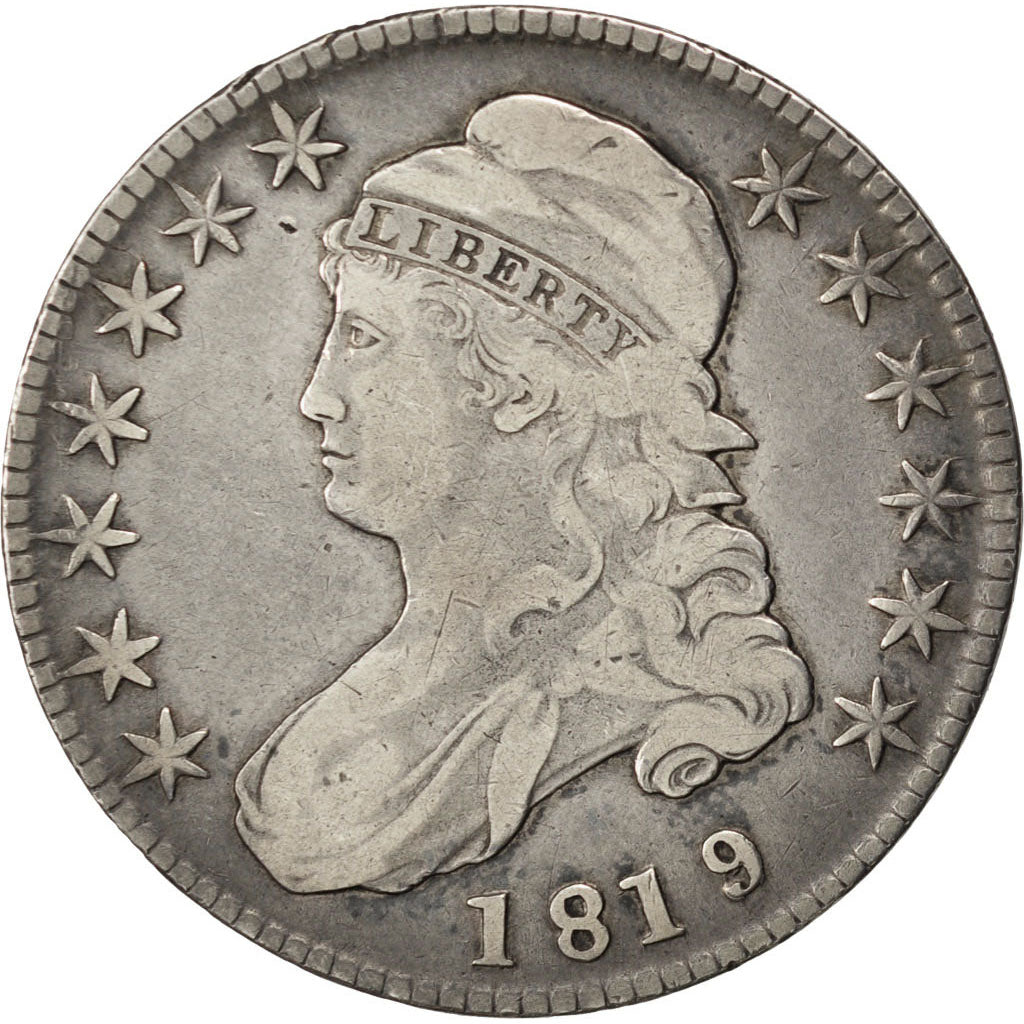 UNITED STATES, Capped Bust, Half Dollar, 1819, U.S. Mint, KM #37, VF(30-35),...