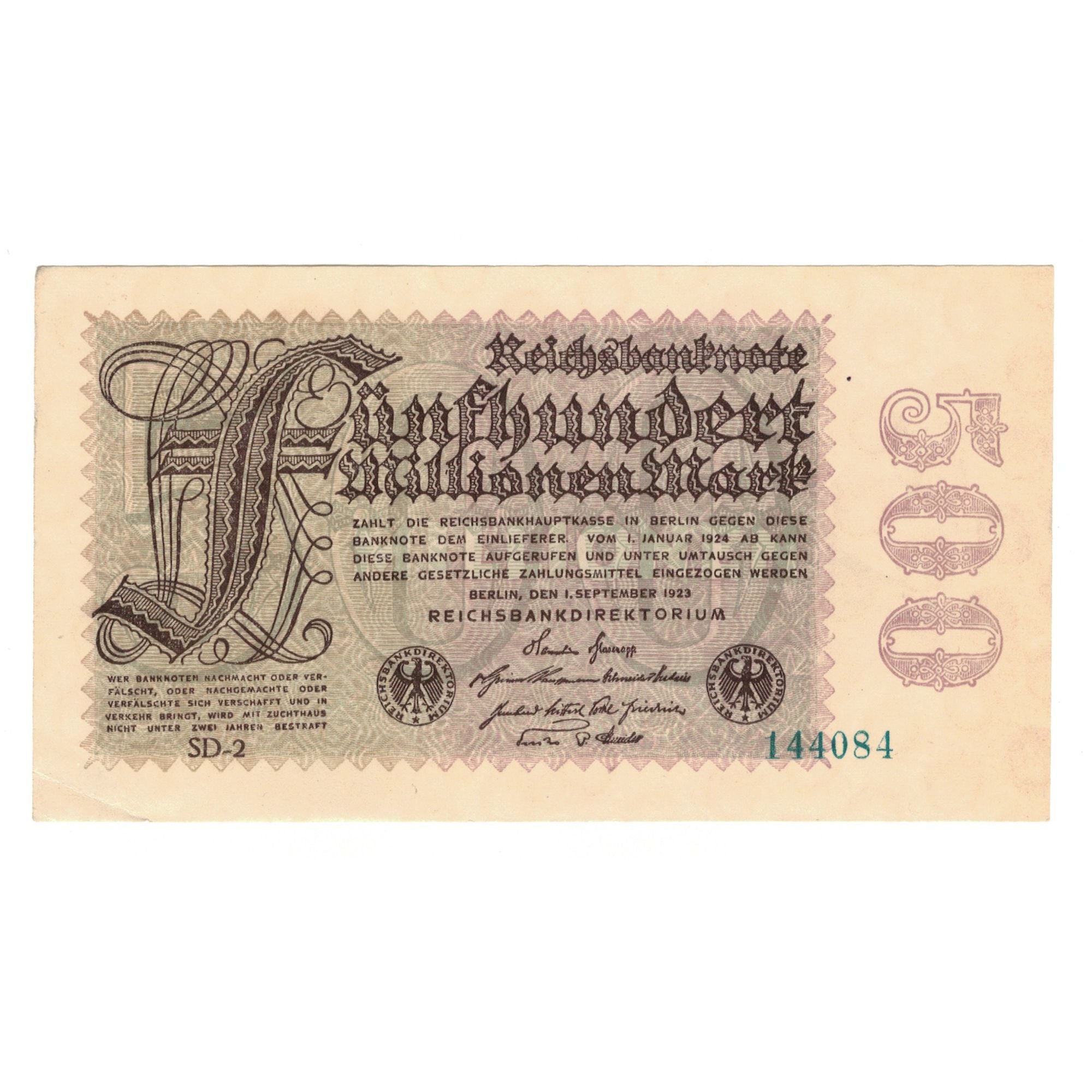 Banknote, Germany, Reichsbanknote Reichsbankdirektorium Berlin (Republic