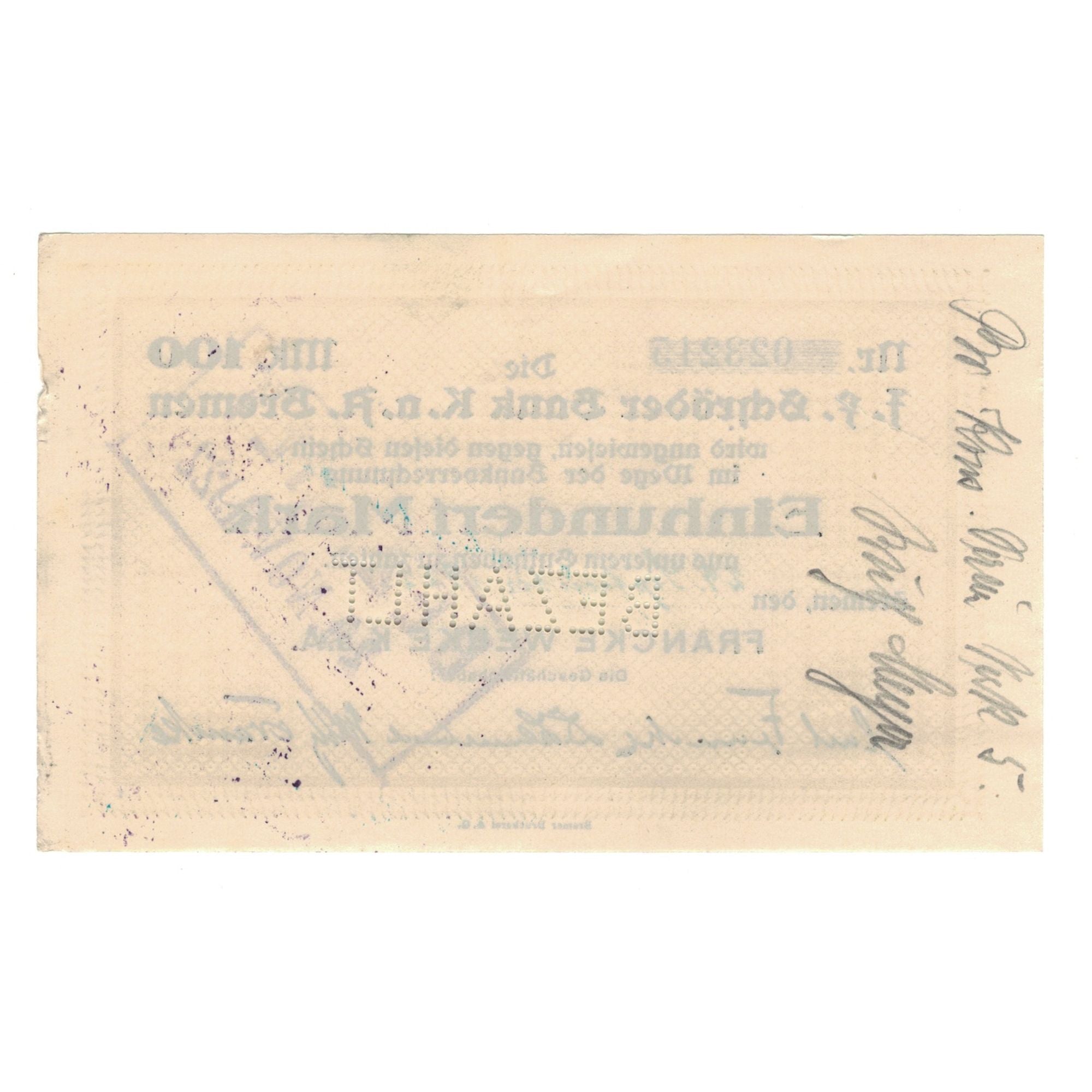 Banknote, Germany, Bremen, 100 Mark, Texte, 1923, 1923-08-16, AU(55-58)