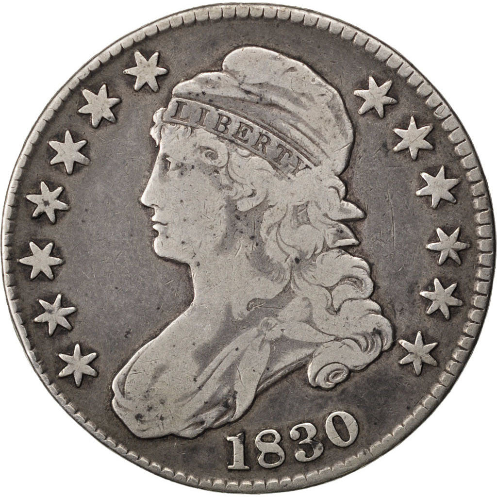 UNITED STATES, Capped Bust, Half Dollar, 1830, U.S. Mint, KM #37, VF(30-35),...
