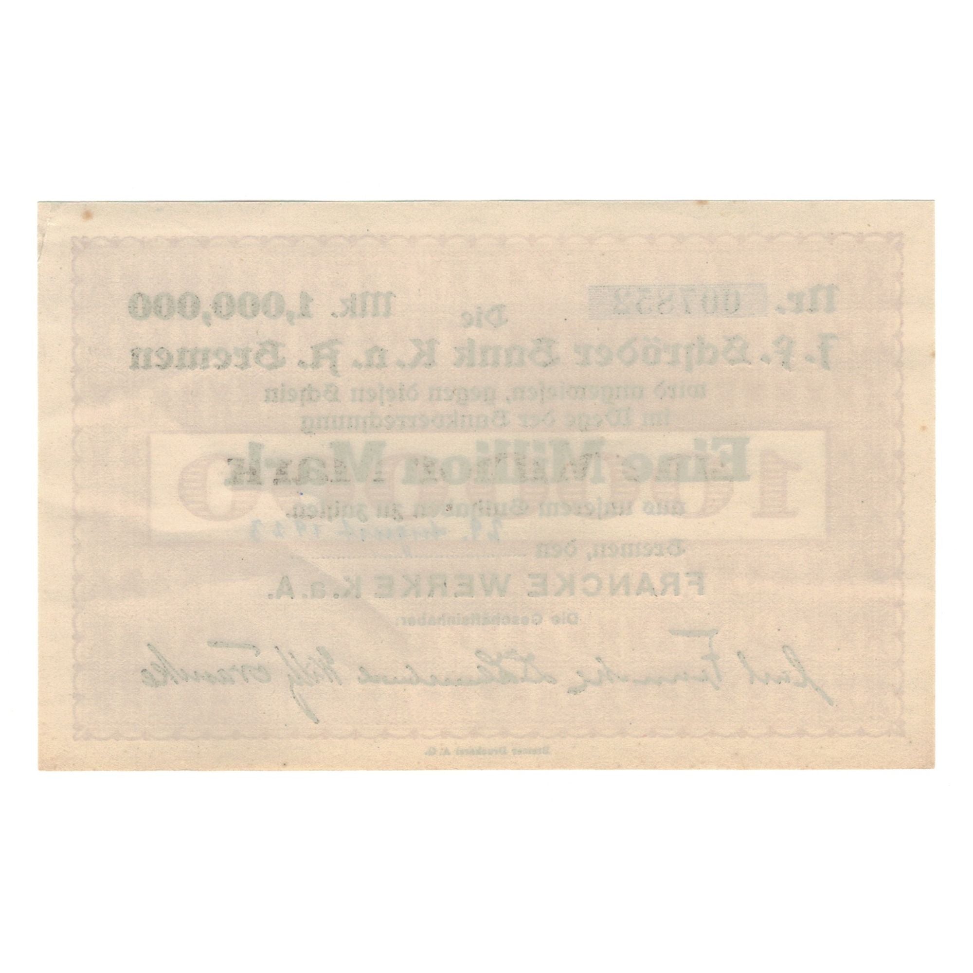 Banknote, Germany, Bremen, 1 Million Mark, Texte, 1923, 1923-08-16, AU(55-58)