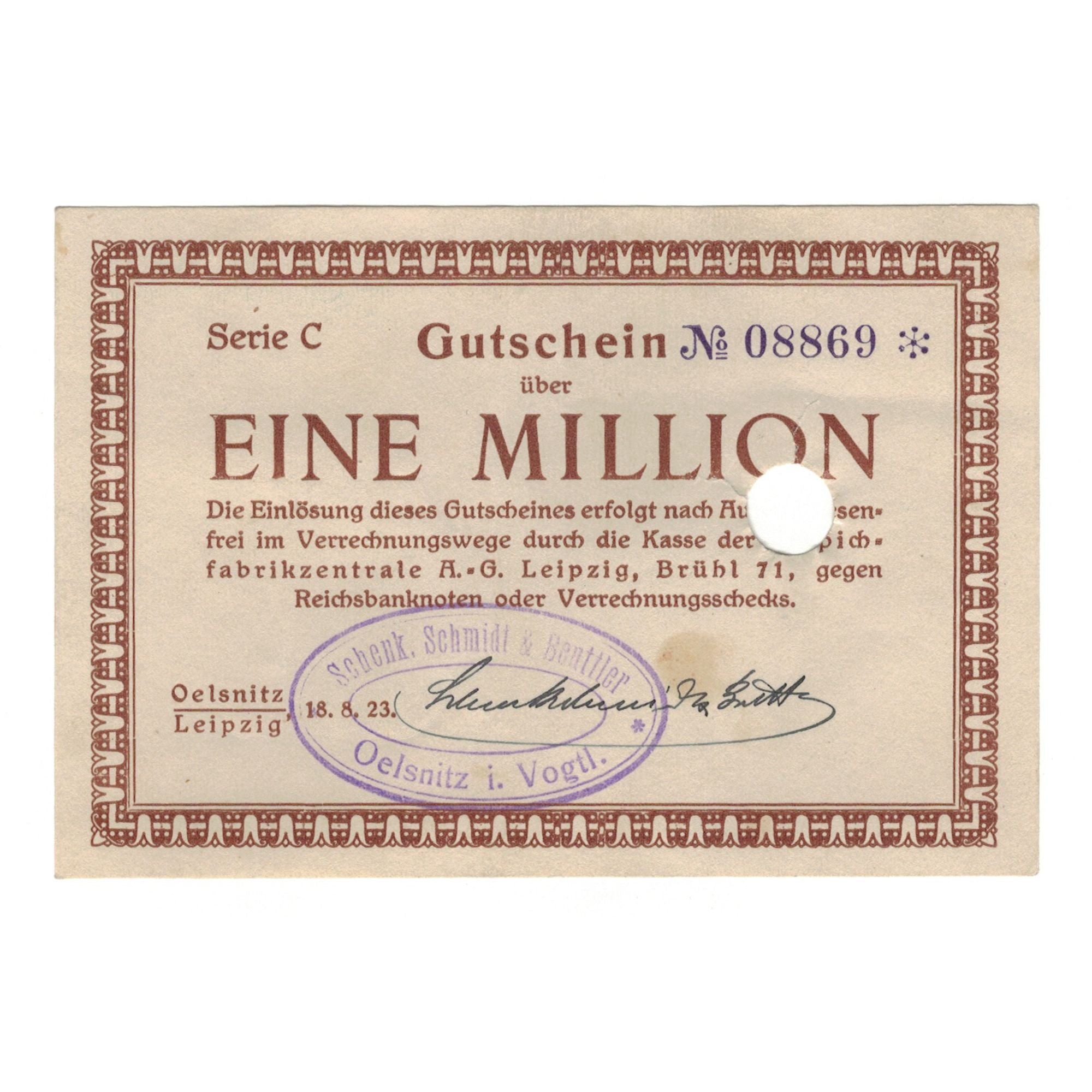 Banknote, Germany, Leipzig Stadt, 1 Million Mark, Texte, 1923, 1923-09-30
