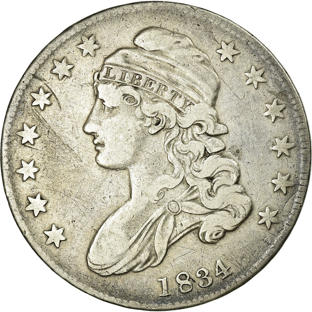 Coin, United States, Capped Bust, Half Dollar, 1834, U.S. Mint, Philadelphia