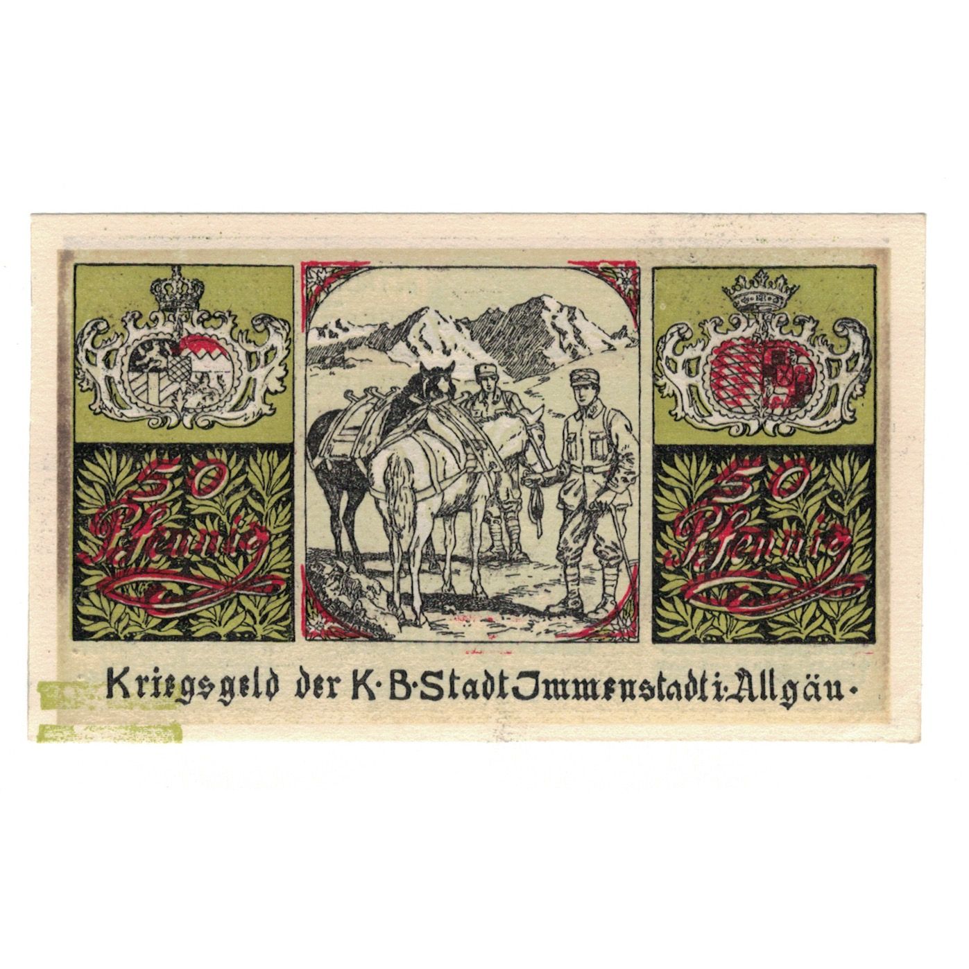 Banconote, Germania, Immenstadt i. Allgäu Stadt, 50 Pfennig, personnage, 1918