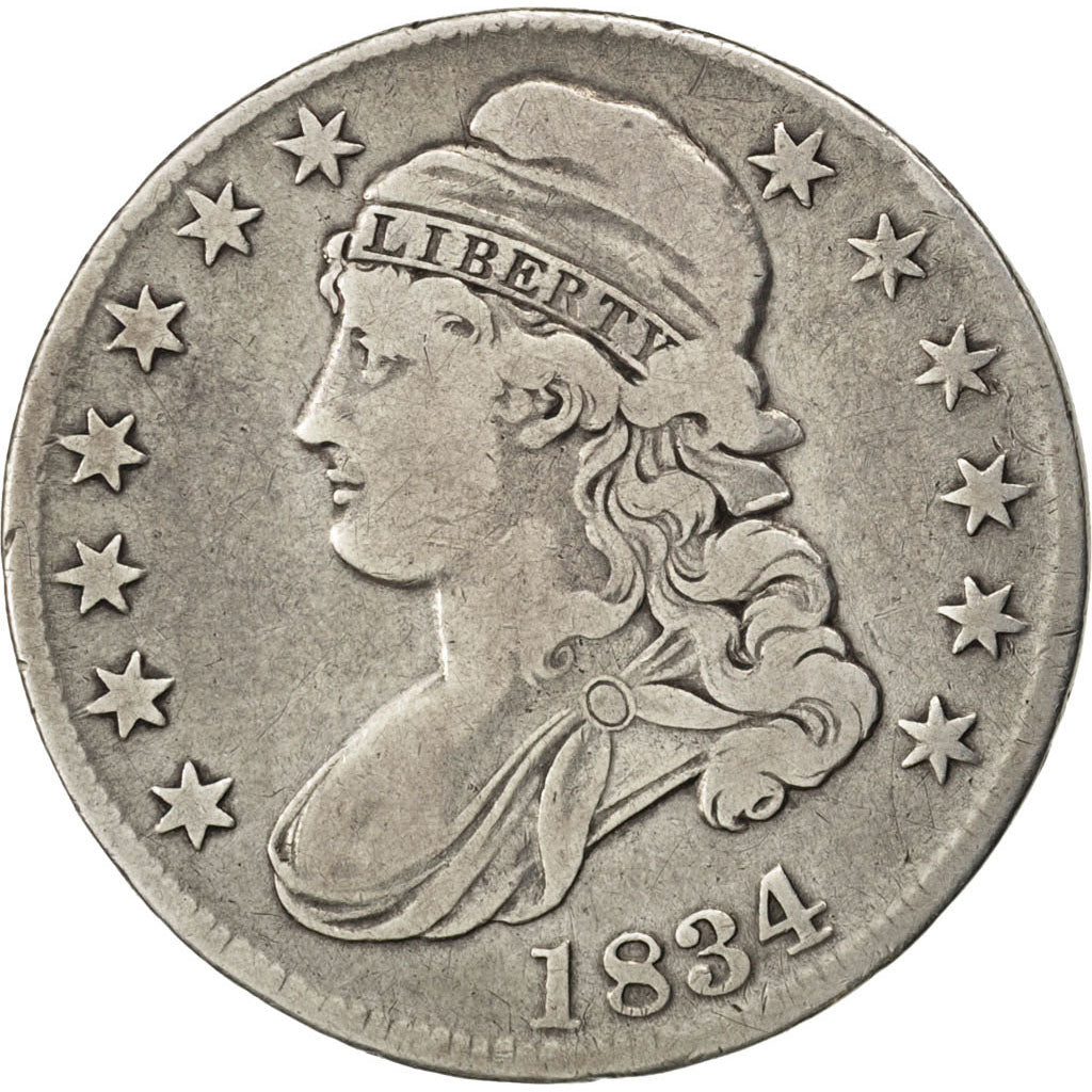 UNITED STATES, Capped Bust, Half Dollar, 1834, U.S. Mint, KM #37, EF(40-45),...