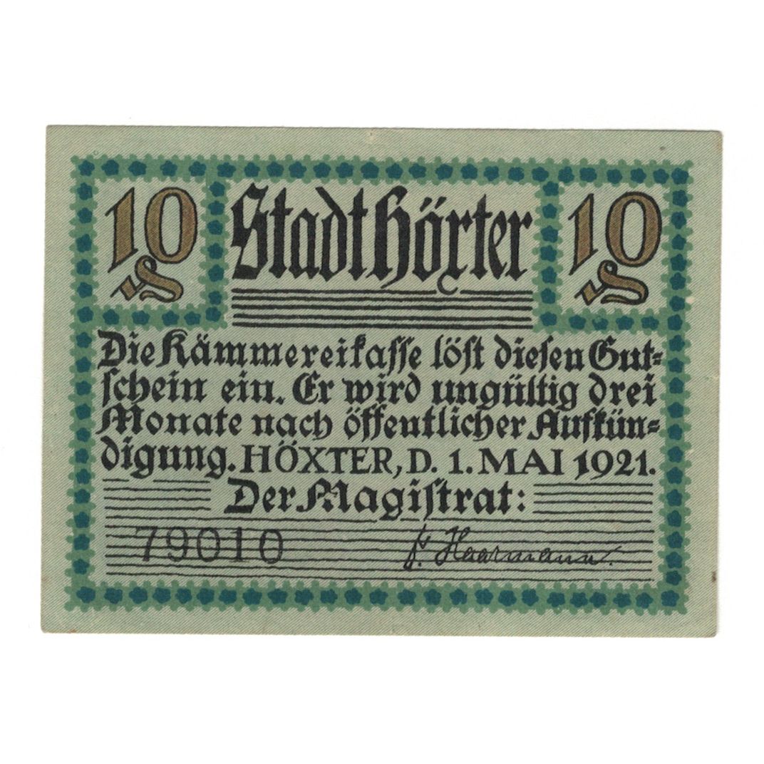 Banknot, Niemcy, Hoxter Stadt, 10 Pfennig, paysage, 1921, 1921-05-01, AU(55-58)