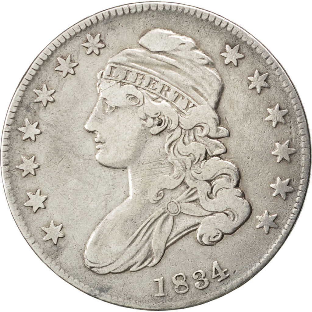 Coin, United States, Capped Bust, Half Dollar, 1834, U.S. Mint, Philadelphia