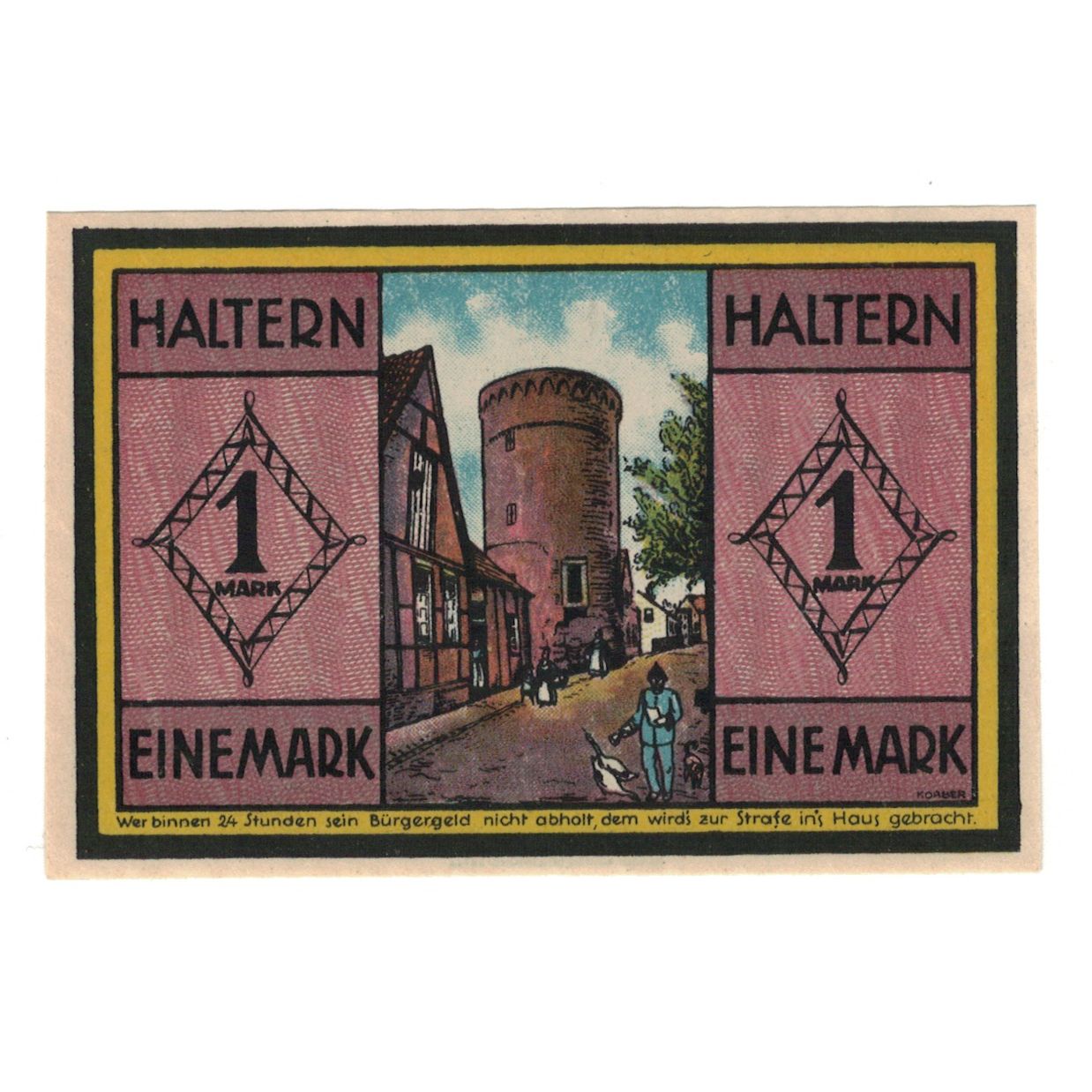 Banknote, Germany, Haltern Stadt, 1 Mark, rue, 1921, 1921-06-01, AU(55-58)