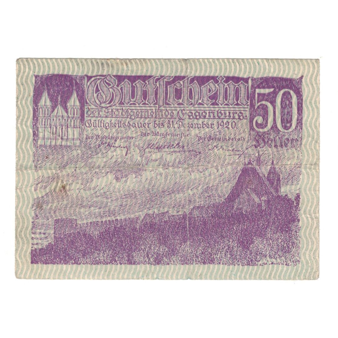 Banknote, Austria, Eggenburg N.Ö. Stadtgemeinde, 50 Heller, ville fortifiée