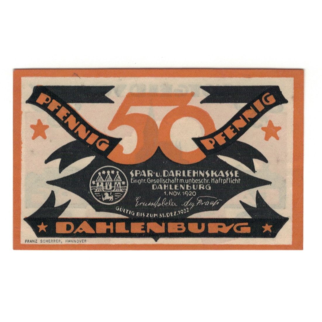 Banconote, Germania, Dahlenburg Spar und Dahlehnskasse E.G.m.u.H., 50 Pfennig