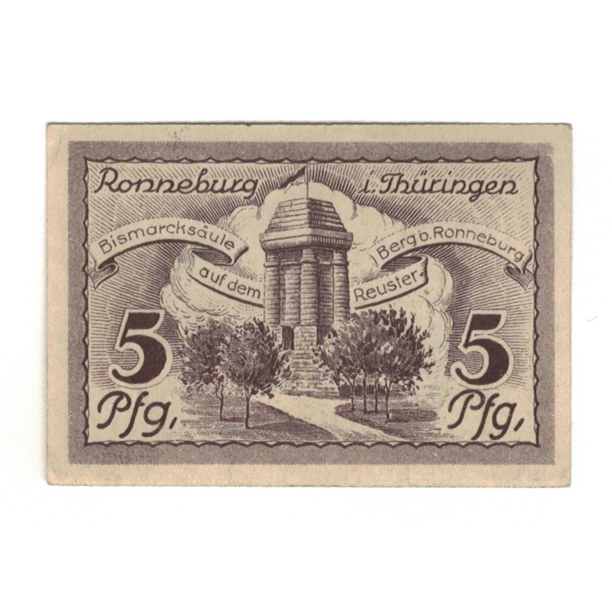 Billet, Allemagne, Ronneburg Stadt, 5 Pfennig, Monument, 1921, 1921-05-01, SUP
