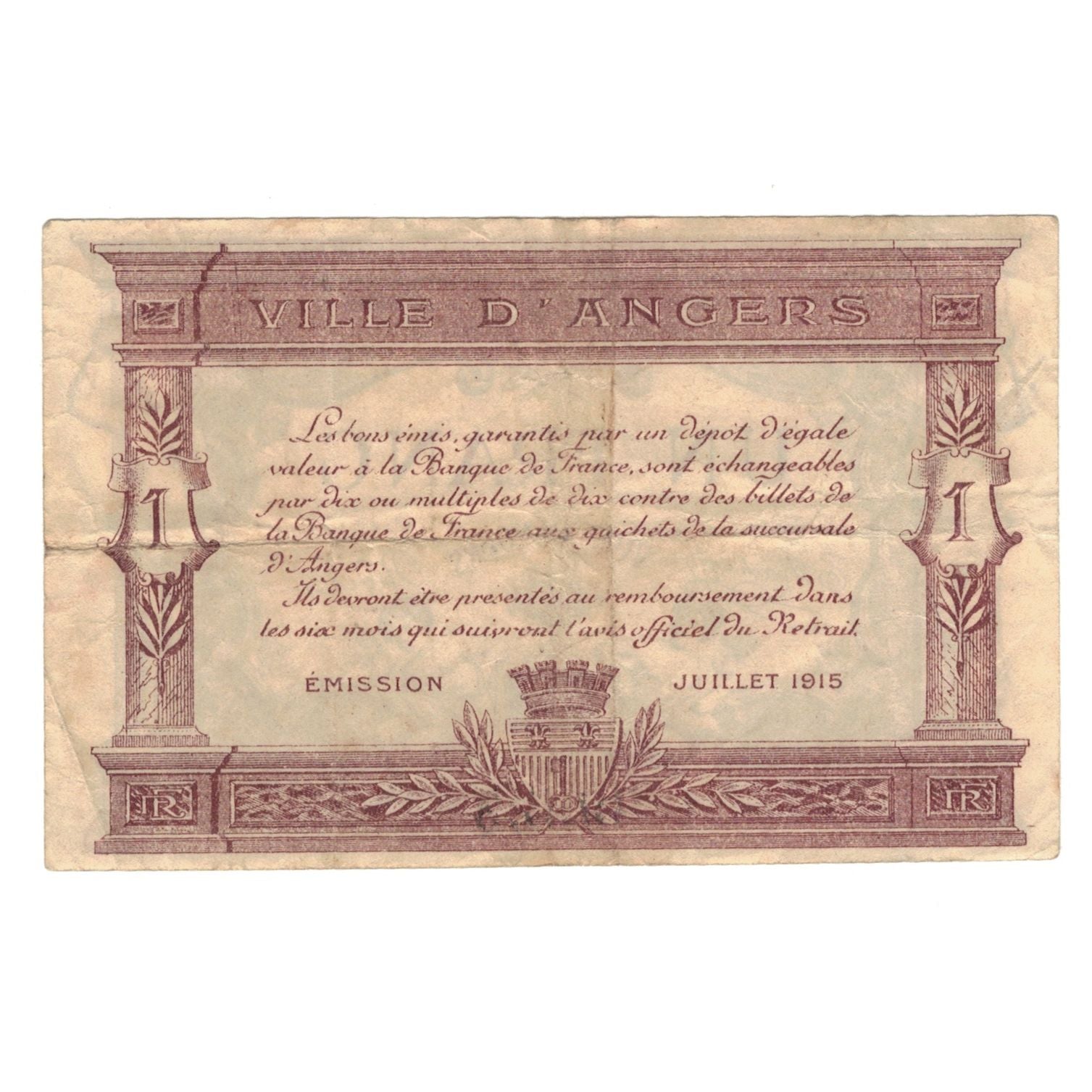 Frankrijk, Angers, 1 Franc, 1915, TTB+, Pirot:008.06