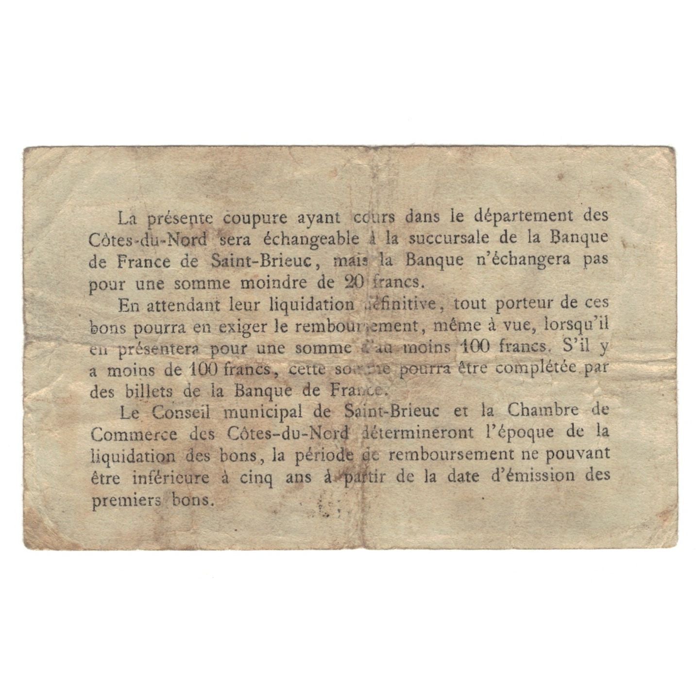 France, Saint-Brieuc, 1 Franc, SUP, Pirot:111-15