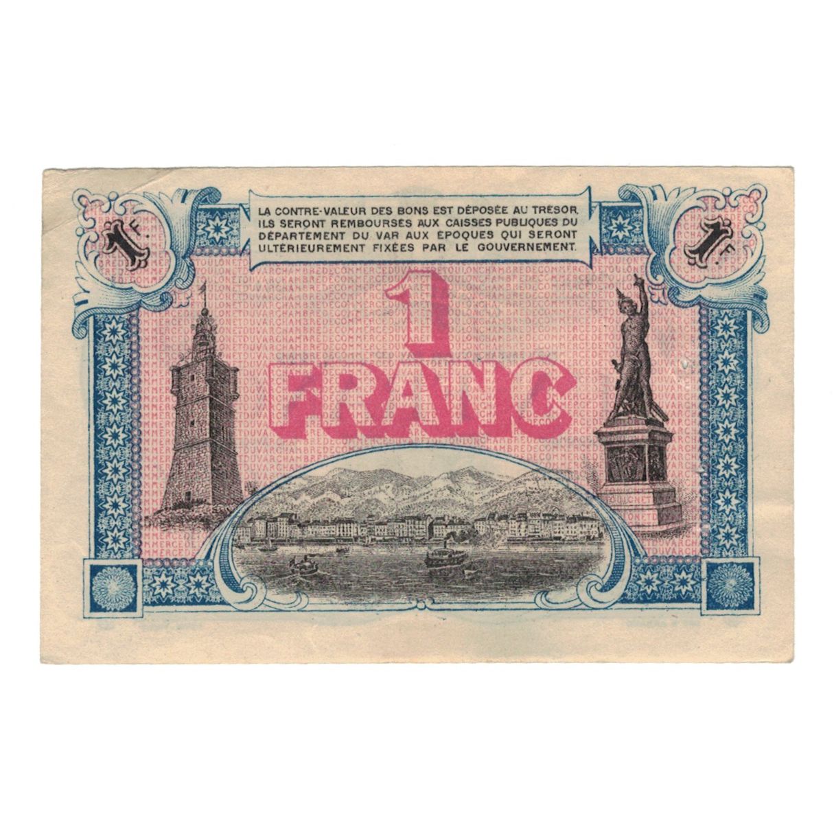 France, Toulon, 1 Franc, 1922, AU(55-58), Pirot:121-20