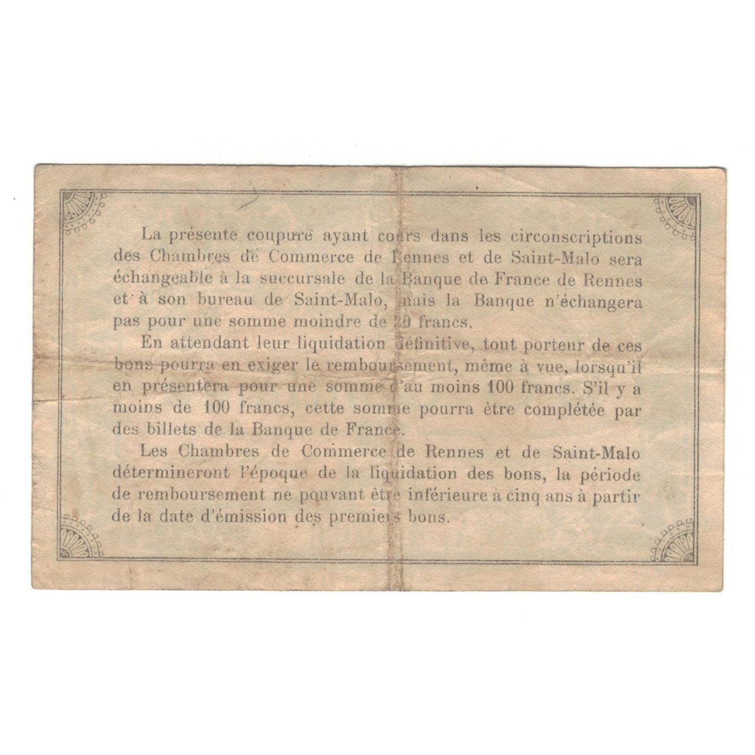 France, Rennes et Saint-Malo, 50 Centimes, 1915, AU(50-53), Pirot:105-6