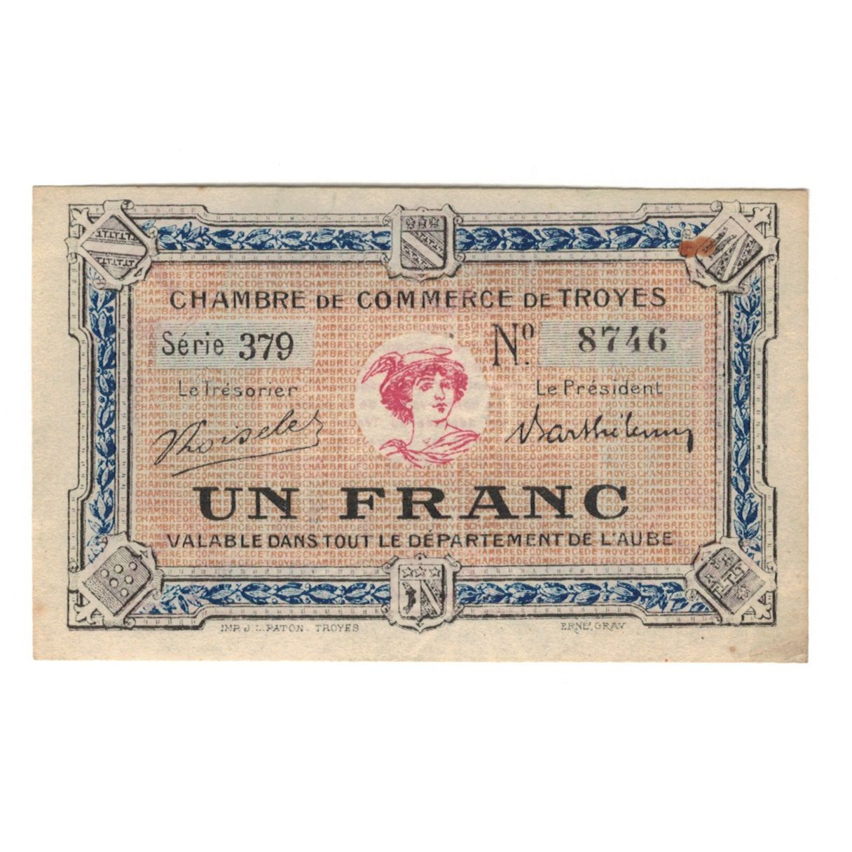 France, Troyes, 1 Franc, 1926, SUP, Pirot:124-12