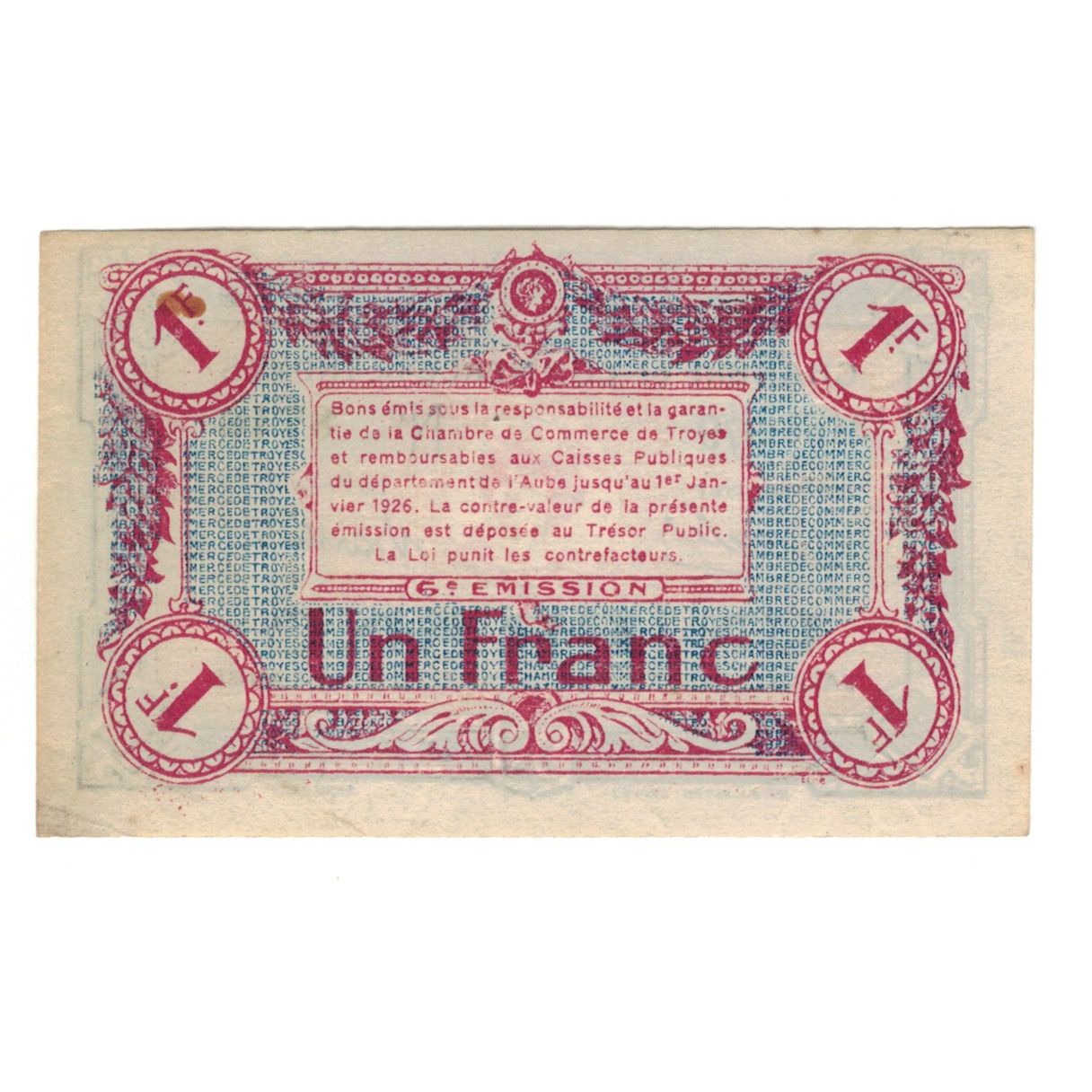 France, Troyes, 1 Franc, 1926, SUP, Pirot:124-12