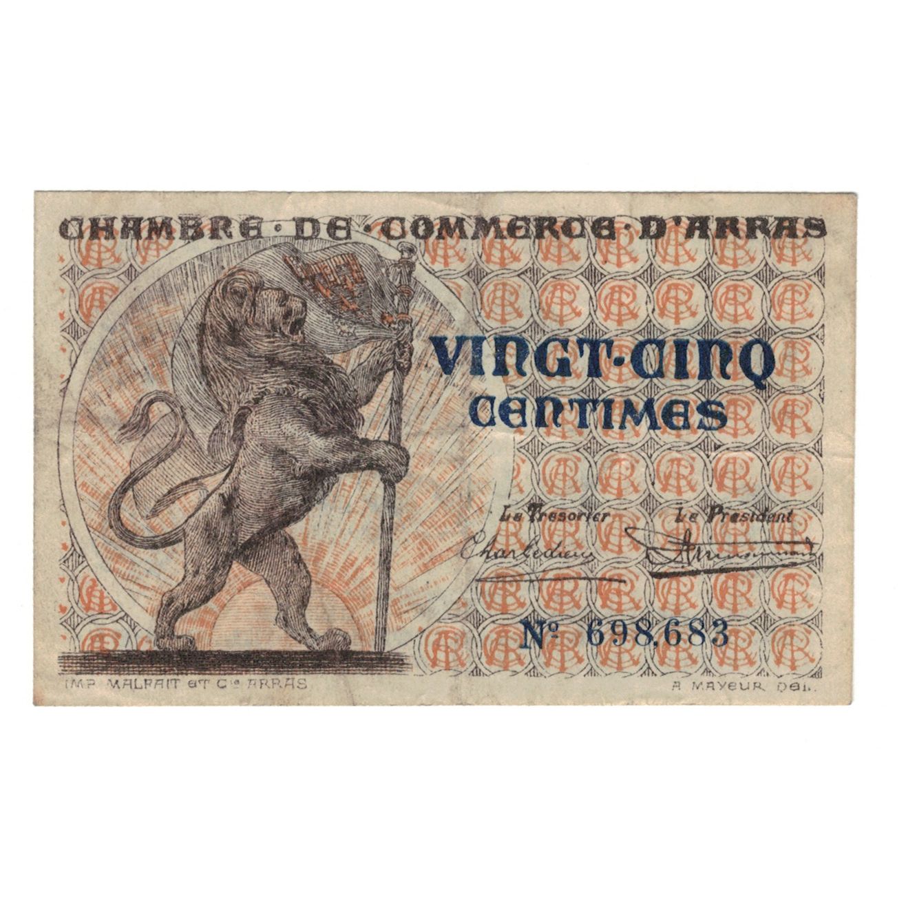 Frankreich, Arras, 25 Centimes, 1923, VZ, Pirot:13-5