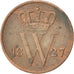 NETHERLANDS, Cent, 1827, Brussels, KM #47, AU(50-53), Copper, 22, 3.91