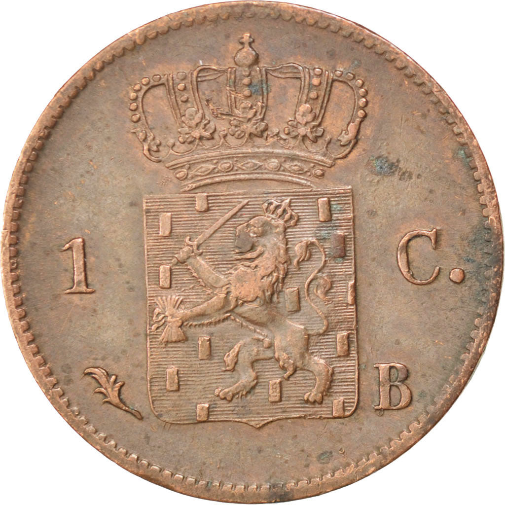 NETHERLANDS, Cent, 1827, Brussels, KM #47, AU(50-53), Copper, 22, 3.91