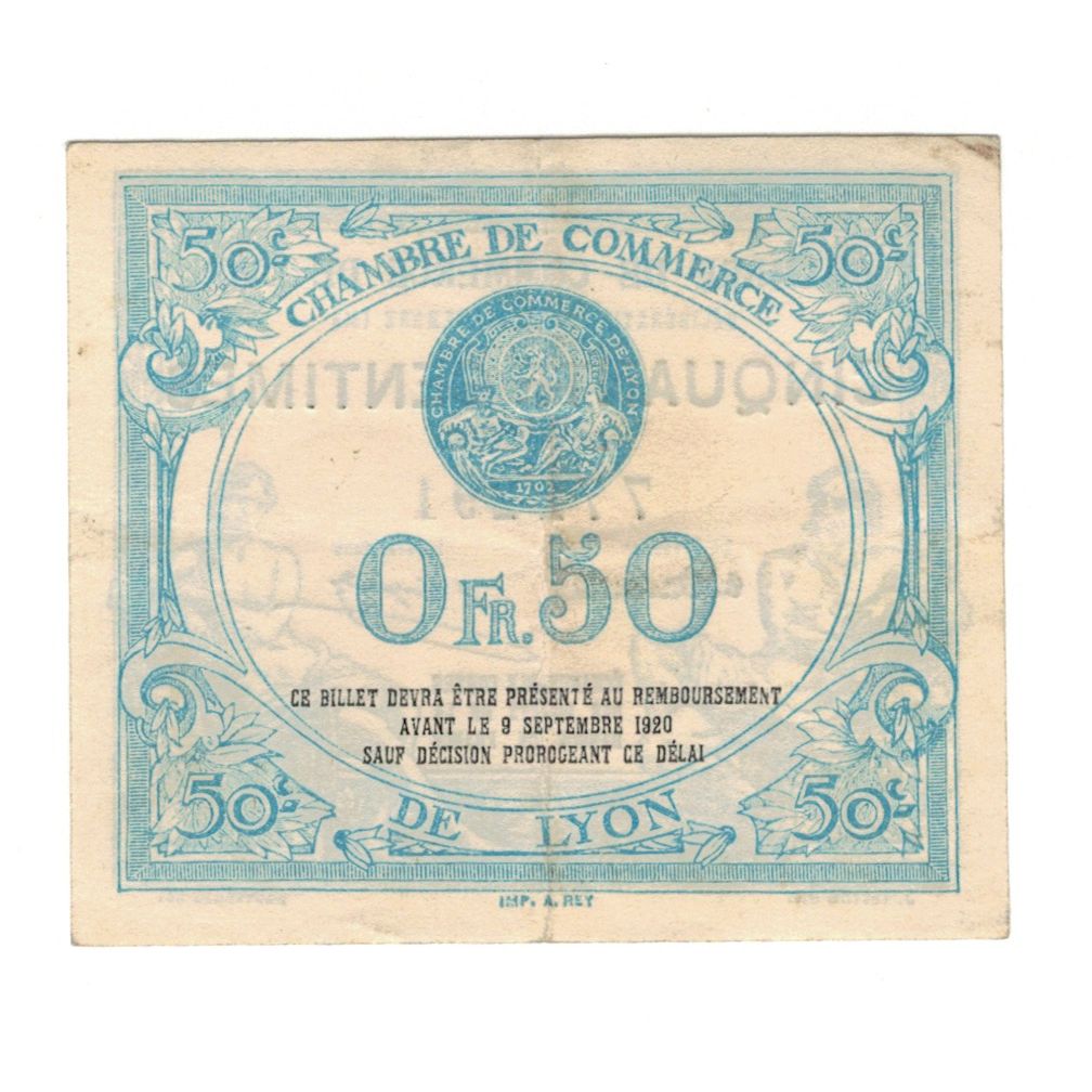 France, Lyon, 50 Centimes, 1920, AU(55-58), Pirot:077.04