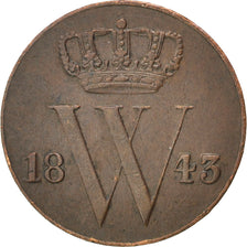 NETHERLANDS, 1/2 Cent, 1843, KM #68, EF(40-45), Copper, 16, 1.96