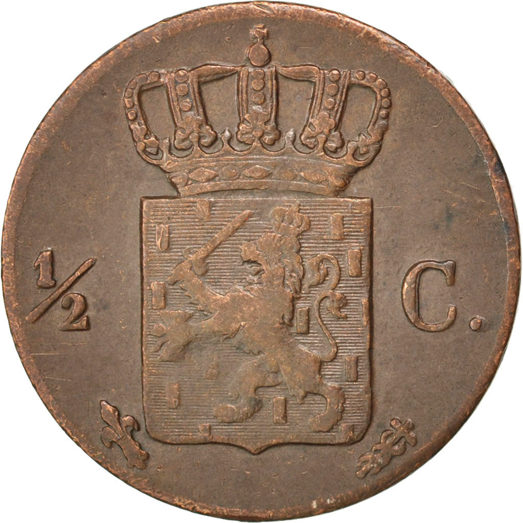 NETHERLANDS, 1/2 Cent, 1843, KM #68, EF(40-45), Copper, 16, 1.96