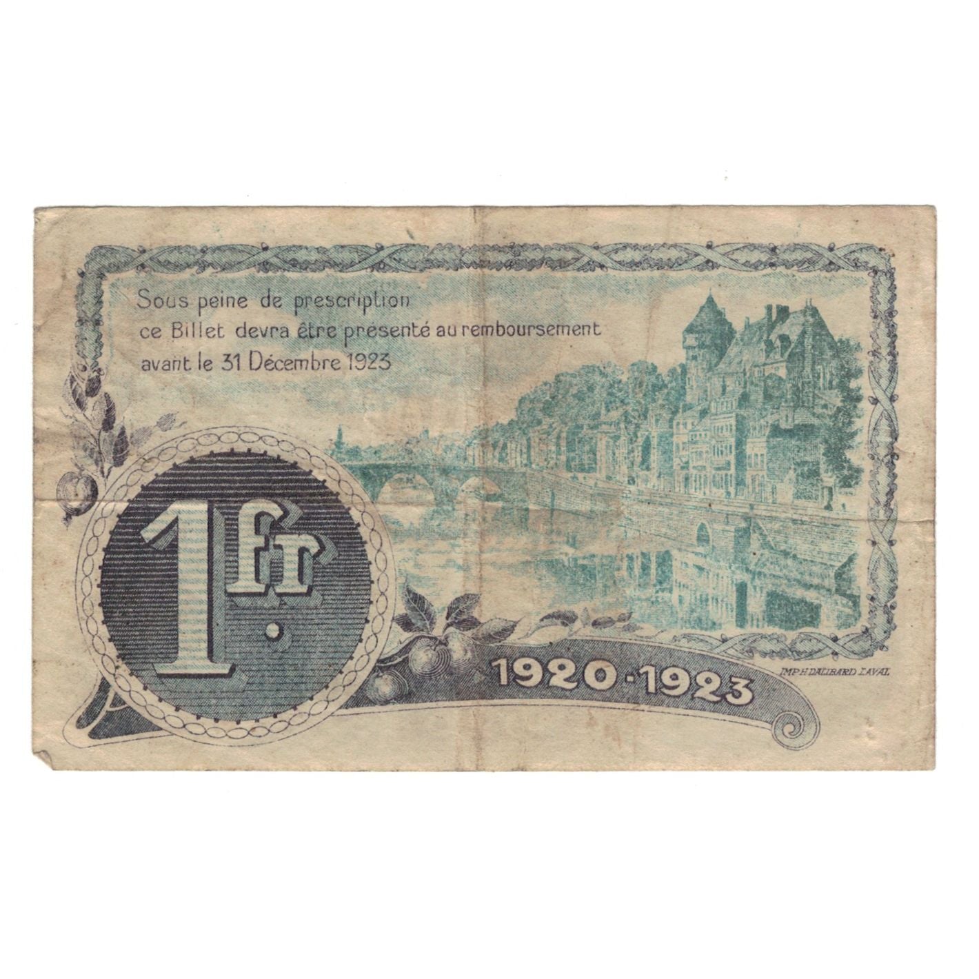 France, Laval, 1 Franc, 1923, AU(55-58), Pirot:67-5