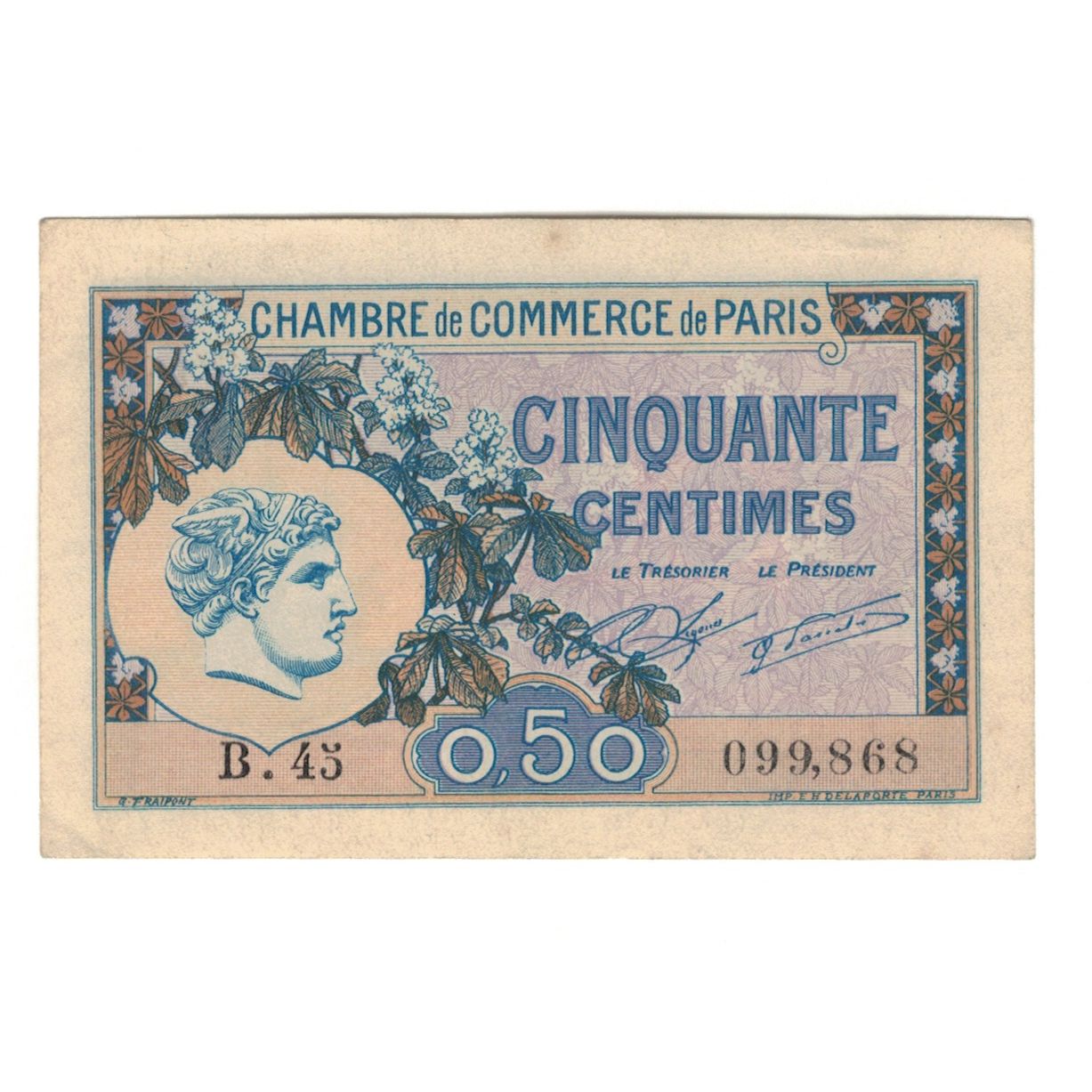 France, Paris, 50 Centimes, 1920, AU(55-58), Pirot:97-31