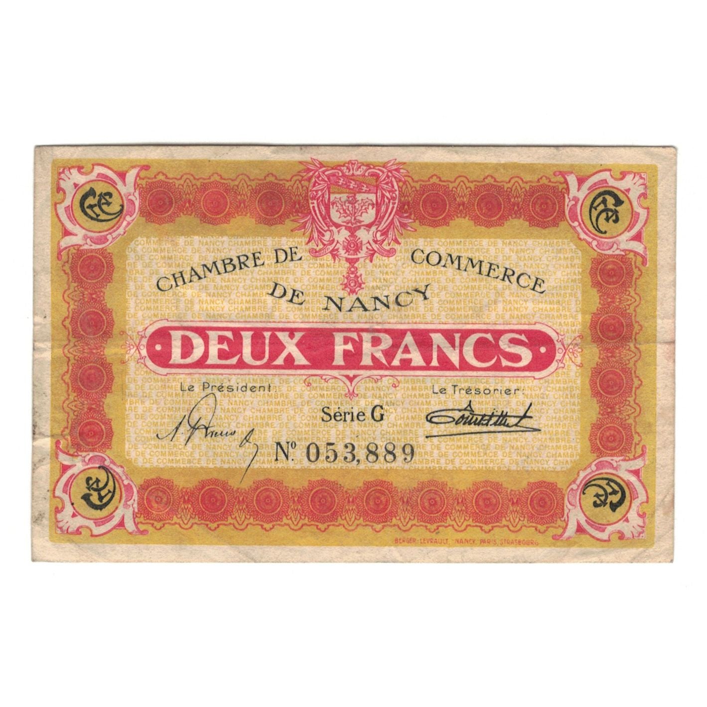 France, Nancy, 2 Francs, 1922, AU(55-58), Pirot:87-55