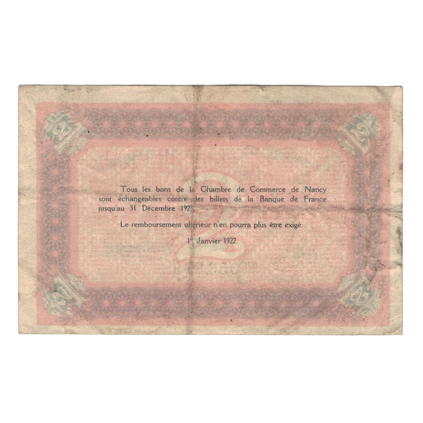 France, Nancy, 2 Francs, 1922, AU(55-58), Pirot:87-55
