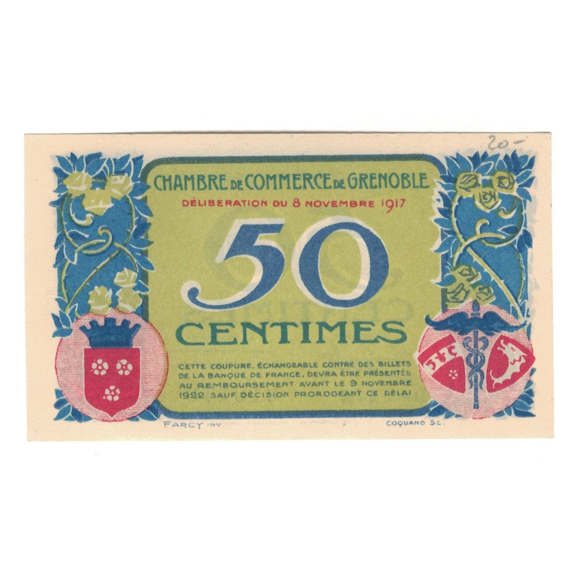 France, Grenoble, 50 Centimes, 1917, AU(55-58), Pirot:63-10