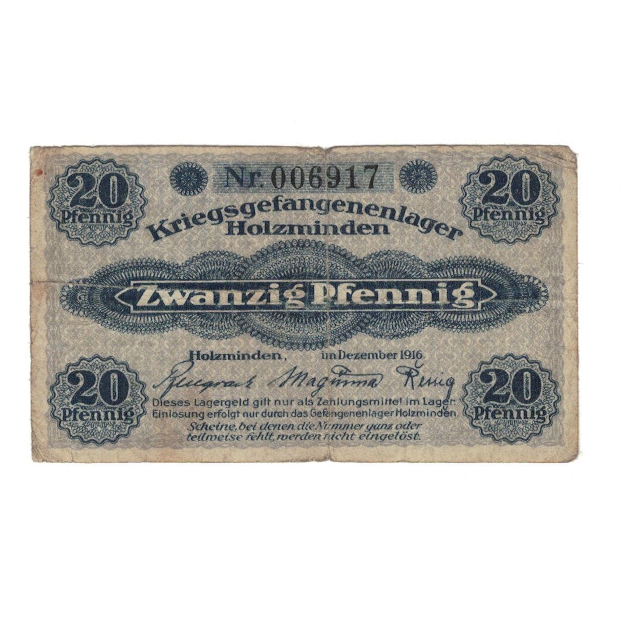Banconote, Germania, Holzminden POW Camp, 20 Pfennig, valeur faciale, 1916