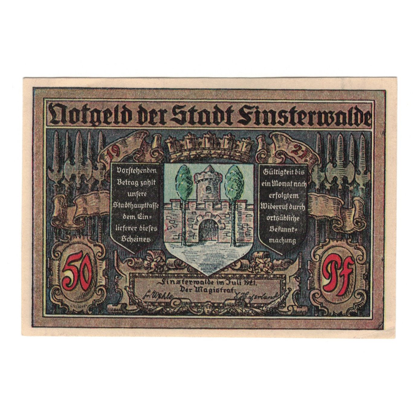 Geldschein, Deutschland, Finsterwalde N.L. Stadt, 50 Pfennig, personnage 2